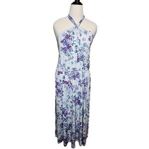 Jason Wu Blue and Purple Floral Print Midi Halter Neck Dress Size XL EUC